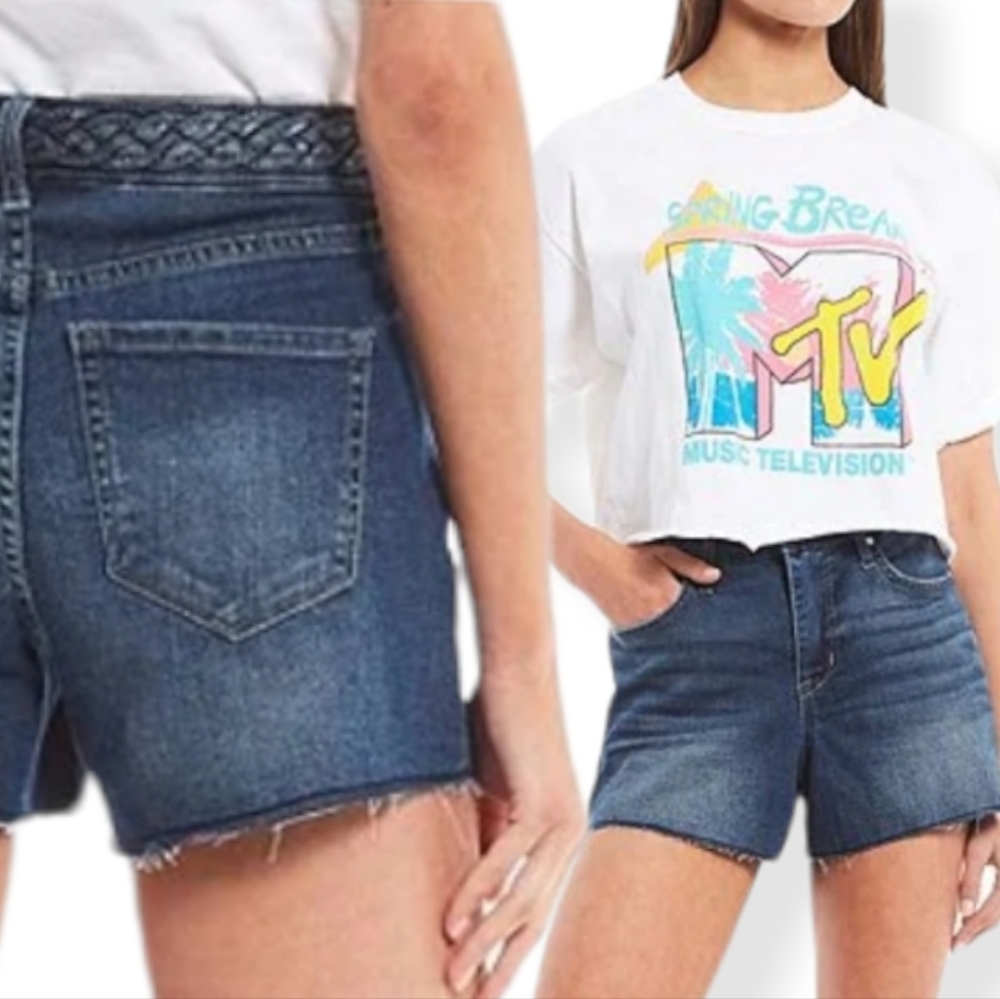 Frayed◾️High-Rise Braid Denim Shorts, with Frayed hem, Size 27, NWT